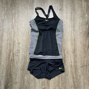 Nike Womens Surge Powerback 2 Piece Tankini Swimsuit Black Sz Med NESS9…